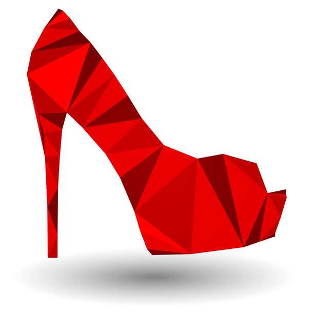 Red abstract high heel woman shoe in origami styl - Vetor, Imagem