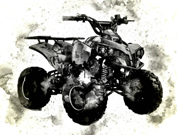 ATV Quad kolo, All-Terrain vozidlo, s výstřižkem cesta umění ilustrace kreslení skica vintage - Fotografie, Obrázek