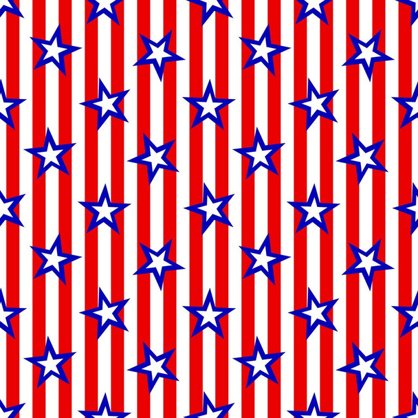 Seamless pattern with blue white stars on red striped background. Patriotic backdrop - Vektor, obrázek