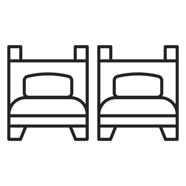 Ikoon van twee geïsoleerde bedden. Vectorsymbool van eenpersoonsbedden in het hotel. Tweepersoonsbed, kamer in motel. Schets pictogram van de slaapplaats. - Vector, afbeelding