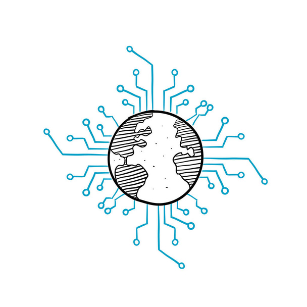 Handgezeichnetes Doodle globale Cyber-Technologie Illustration Symbol - Foto, Bild