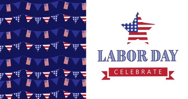 Composition of labor day text with american flag. patriotism and celebration concept digitally generated image. - Фото, изображение