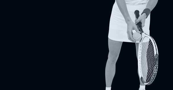Compostion of female tennis player on black background. championships, sports and competition concept digitally generated image. - Fotoğraf, Görsel