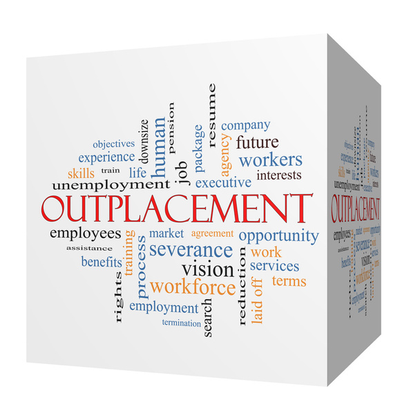Outplacement 3D cubo Word Cloud Concept
 - Foto, Imagem