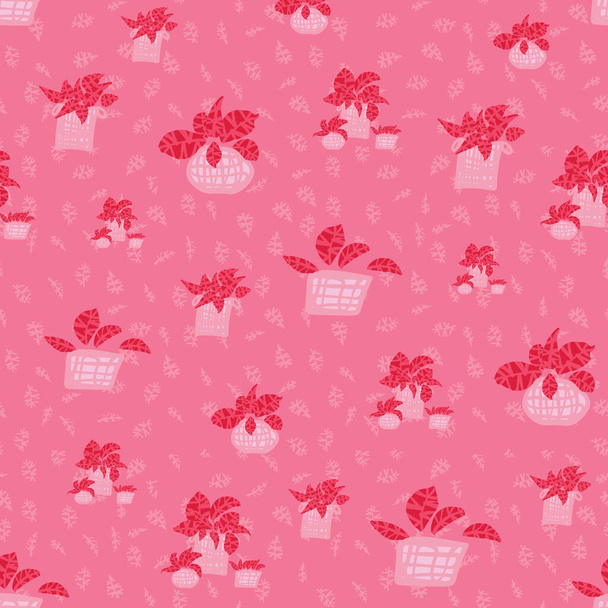 unique pink potted plants seamless vector pattern - Vector, Image