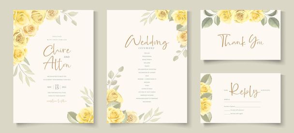 Elegante bruiloft uitnodiging sjabloon met gele bloemen thema - Vector, afbeelding