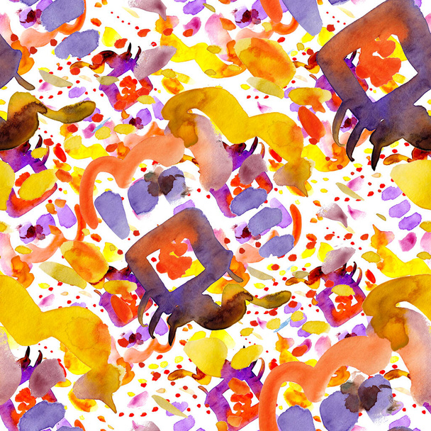 Watercolor abstract seamless pattern. Creative texture with bright abstract hand drawn elements. Abstract colorful print. - 写真・画像