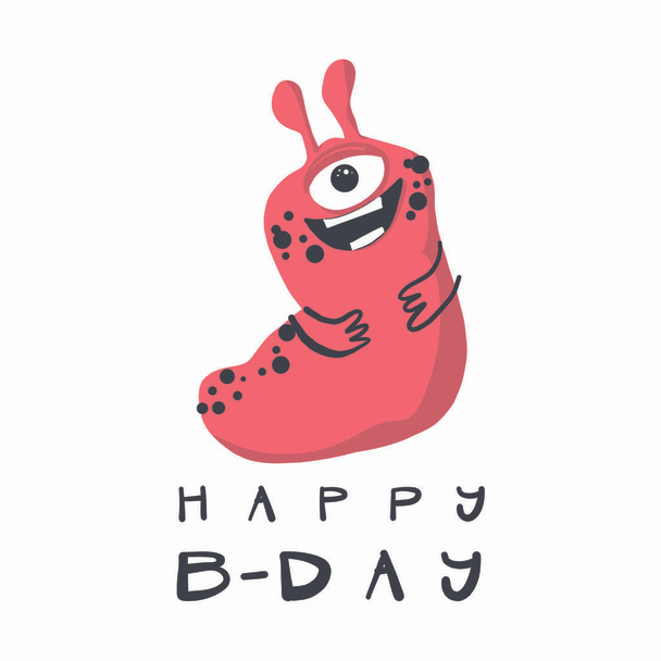 Baby print with monster: Happy Birthday. Hand drawn graphic - Wektor, obraz