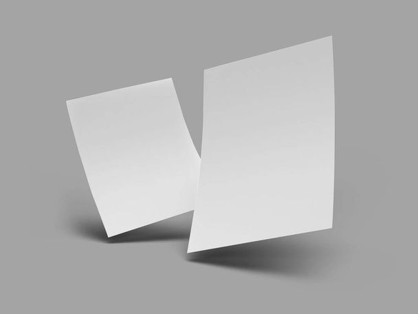 Φύλλο χαρτιού Flyer 3D Εικονογράφηση Mockup σκηνή σε απομονωμένο φόντο - Φωτογραφία, εικόνα