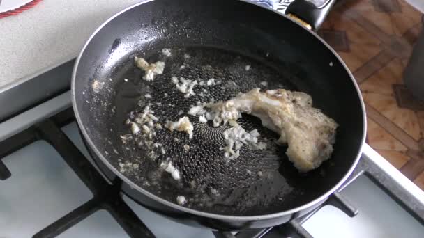 Домашній процес приготування їжі. Кухар смажить рибу з тріски. Концепція здорової їжі
 - Кадри, відео