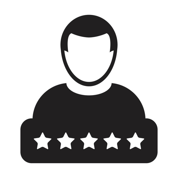 Szociális kredit rendszer ikon 5 csillagos minősítés vektor férfi felhasználó személy profil avatar szimbólum egy grafikus piktogram illusztráció - Vektor, kép