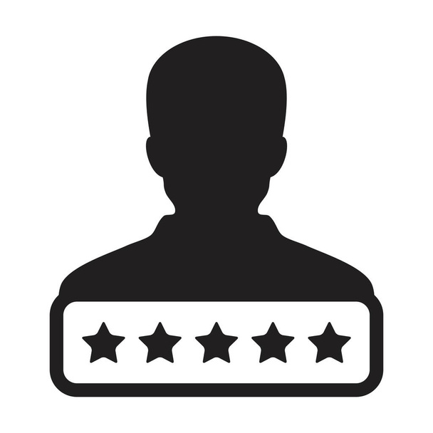 社会的信用スコアシステムのための星評価アイコンベクトル男性ユーザープロフィールアバターシンボルのためのグリフピクトグラムイラスト - ベクター画像