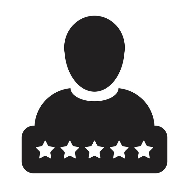 Ícone de pontuação social vetor de classificação de 5 estrelas perfil de usuário masculino símbolo avatar para em uma ilustração pictograma glifo - Vetor, Imagem