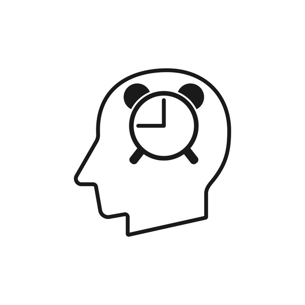 Lidská hlava s budíkem znamení silueta vektor ilustrace - Vektor, obrázek