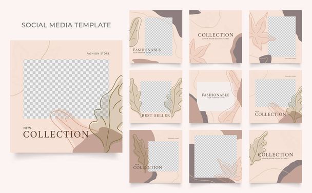 social media template blog fashion sale promotion. fully editable instagram and facebook square post frame organic sale poster. brown khaki white ad banner vector background - Vector, Image