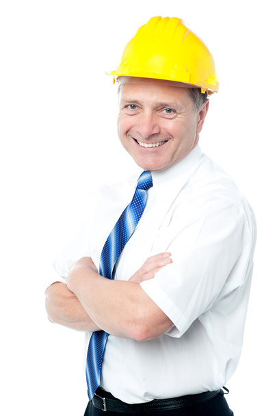 Successful architect in yellow hard-hat - Фото, изображение