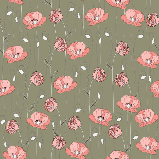 Design de padrão de tecido de flores de papoula selvagem bonito - Vetor, Imagem