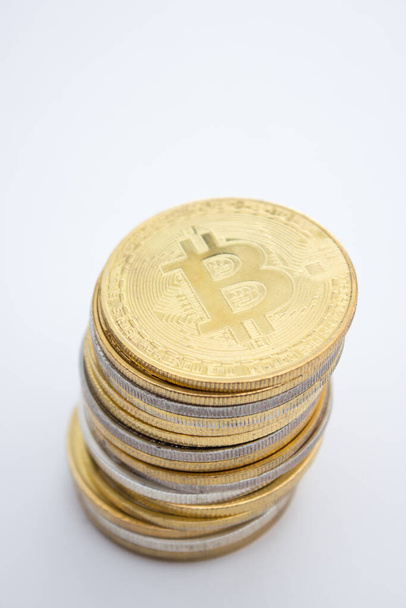 Stack of bitcoins over white background - Zdjęcie, obraz