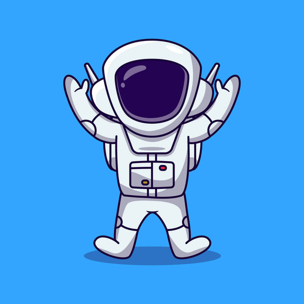 Cute Astronaut jumping and raise 2 hand cartoon illustration. spaceman cartoon vector - Vector, Image