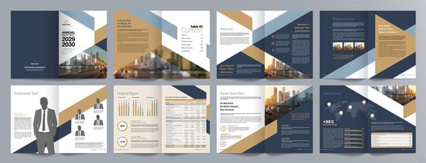 Modelo de brochura de guia de apresentação de negócios corporativos, relatório anual, modelo de design de brochura de negócios geométrica plana minimalista de 16 páginas, tamanho A4 - Vetor, Imagem