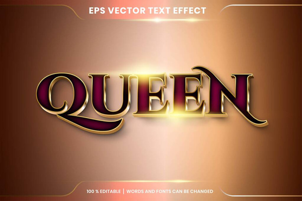 Текстовий ефект у 3d Золоті слова королеви, тема стилів шрифтів, що редагується реалістичним металевим золотом та градієнтним поєднанням кольорів чорносливу з концепцією спалаху світла
 - Вектор, зображення