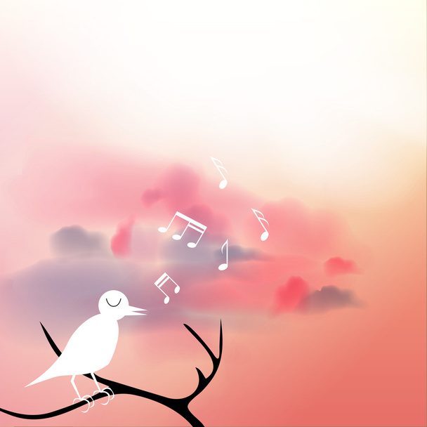 romantický obrázek ptáka na rozkvetlé větvi zpěv - vektorové ilustrace - Vektor, obrázek