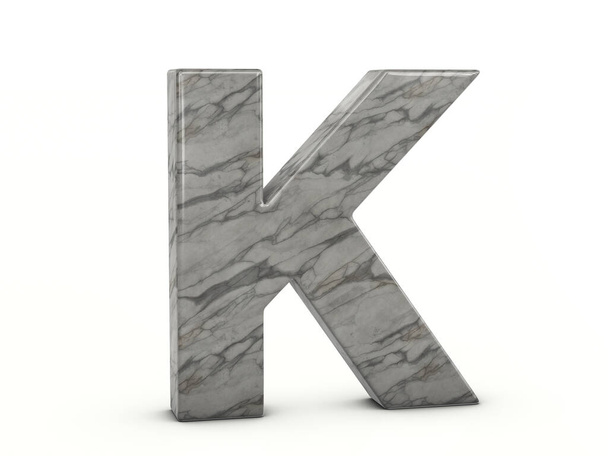 Marble letter K on a white background. 3d illustration. - Фото, изображение