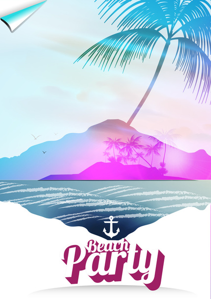 Vintage Seaside View Poster with Tropical Island and Palm Trees  - Vector Illustration - Vektör, Görsel