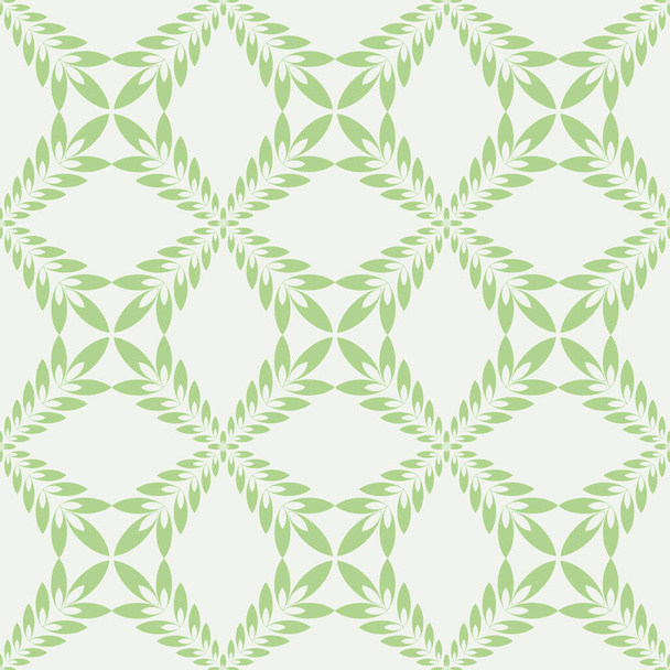 nahtloser Hintergrund in Form eines Musters in hellgrünen Blättertönen, das ein Netzmuster für Drucke auf Textilien für Kleidung, Bettwäsche, Handtücher und Servietten sowie für Innendekoration und Einbände von Büchern und Heften bildet - Vektor, Bild