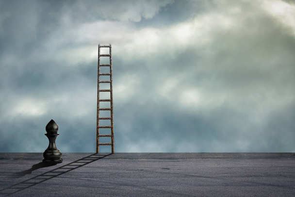Black pawn. Ladder to the clouds. Career growth concept. Abstraction. Business Background - Photo, Image