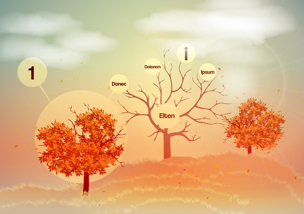 Herbst-Hintergrund - warme Herbstfarben, mit Herbstblättern bedeckter Ast und viel Kopierraum - Vektorillustration - Vektor, Bild