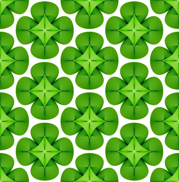 Green lucky clover leaves background. Seamless vector pattern. Green foliage jungle pattern. Irish shamrock St Patricks day pattern - Διάνυσμα, εικόνα