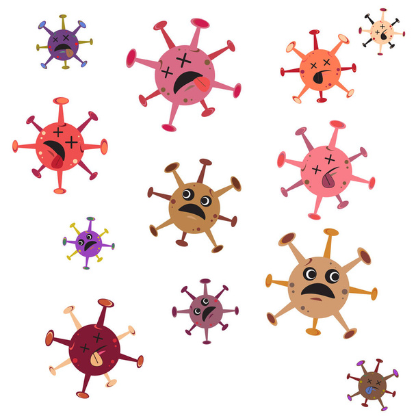 Covid virus vector illustration set pack with cartoon style, suitable for health campaigns, health content, for children's learning about covid. - Vector, Image