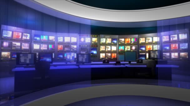 News Studio with a large monitor wall - Footage, Video
