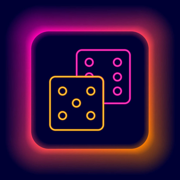Linea al neon luminosa Icona dei dadi di gioco isolata su sfondo nero. Gioco d'azzardo. Concetto di contorno colorato. Vettore - Vettoriali, immagini