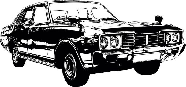 Imagen vectorial en blanco y negro de un automóvil retro de los años 70 del siglo XX - Vector, imagen