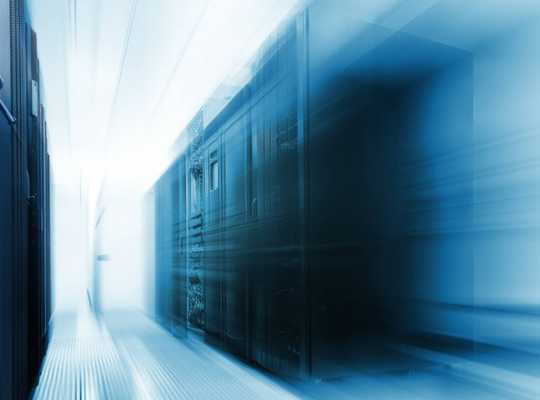 mainframe clusters in modern data center with blur and motion - Photo, image