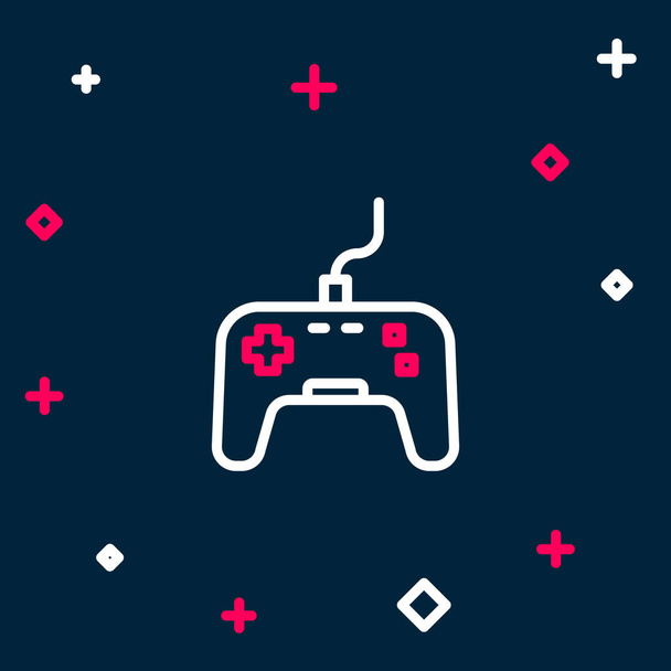 Línea Gamepad icono aislado sobre fondo azul. Controlador de juego. Concepto de esquema colorido. Vector - Vector, imagen