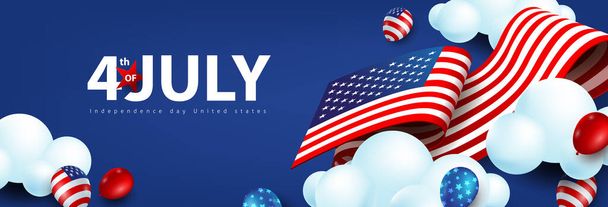Dia da independência EUA banner celebração com balões americanos e Bandeira dos Estados Unidos.  - Vetor, Imagem
