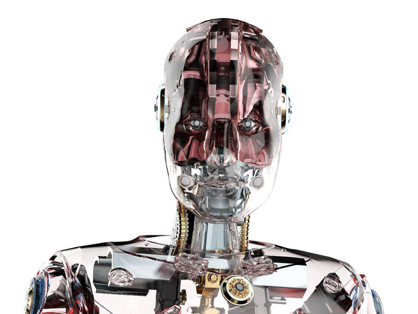 3d tekee ai robotti lasimainen punainen iho eristetty valkoinen - Valokuva, kuva