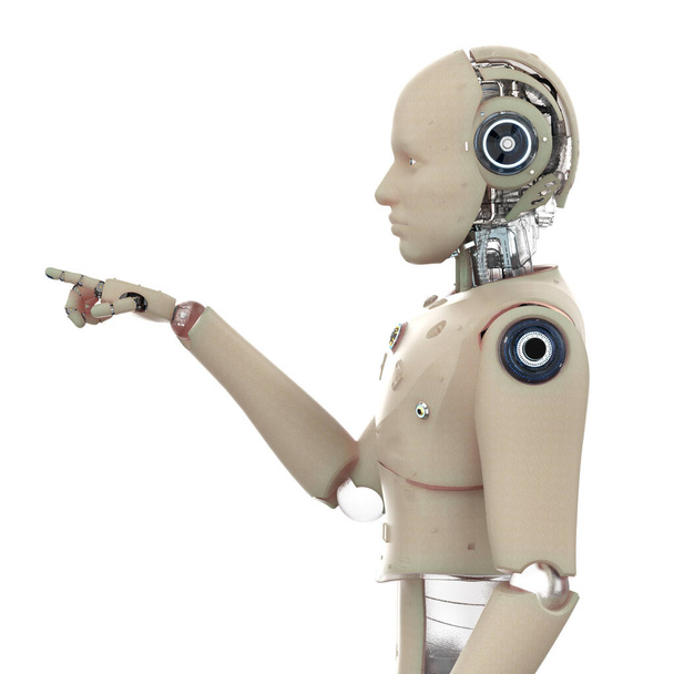 3d renderização ai robô dedo ponto com pele humana isolada em branco - Foto, Imagem