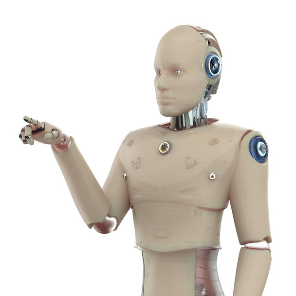 3d rendering ai robot vinger punt met menselijke huid geïsoleerd op wit - Foto, afbeelding