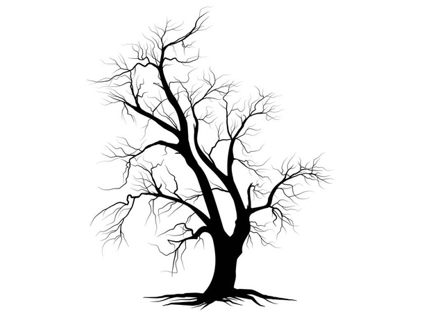 Black branch tree silhouette isolated set on white background, Hand drawn vector. - Vector, Image