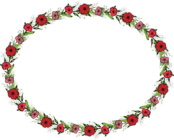 Pattern horizontal ellipse frame with flowers and leaves. Design photo, diary pages - Foto, Bild