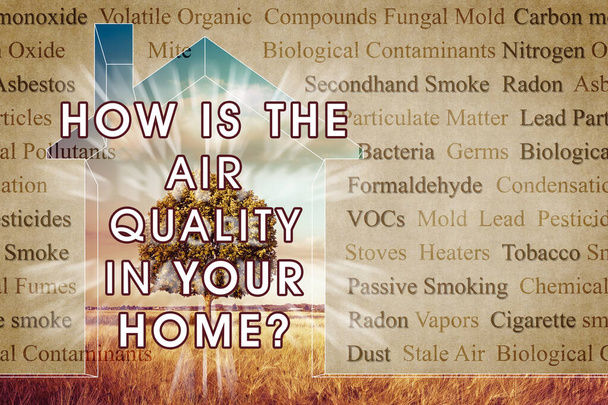 Quelle est la qualité de l'air dans votre maison ? - image conceptuelle avec les polluants domestiques dangereux les plus courants dans nos maisons. - Photo, image