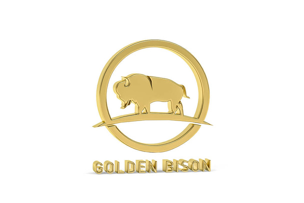 Golden 3d bison icoon geïsoleerd op witte achtergrond - 3d render - Foto, afbeelding