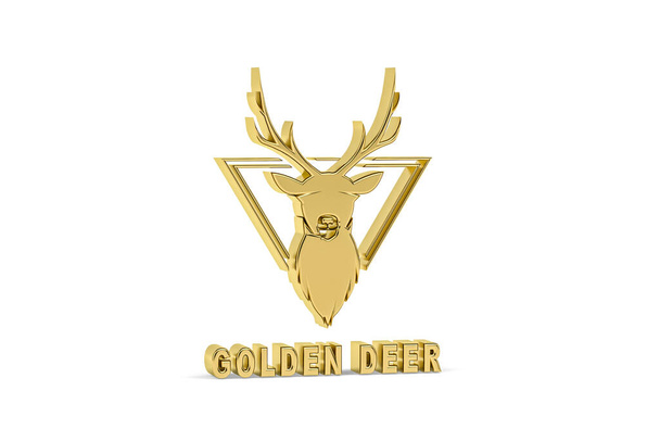 Golden 3d deer icon isolated on white background - 3d render - Photo, Image