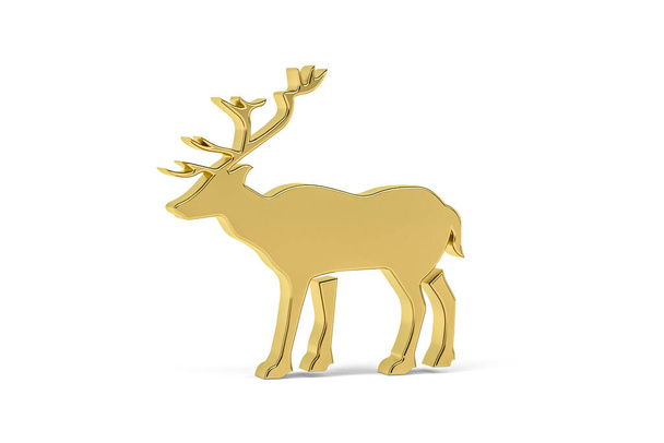 Goldenes 3D-Hirsch-Symbol isoliert auf weißem Hintergrund - 3D-Render - Foto, Bild