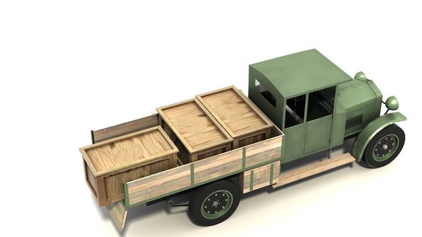 3D απεικόνιση. Πολωνικό στρατιωτικό φορτηγό από τον Δεύτερο Παγκόσμιο Πόλεμο φορτωμένο με ξύλινα σεντούκια  - Φωτογραφία, εικόνα