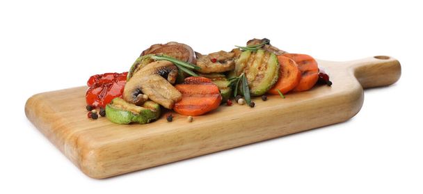 Mix of delicious grilled vegetables on white background - Photo, Image